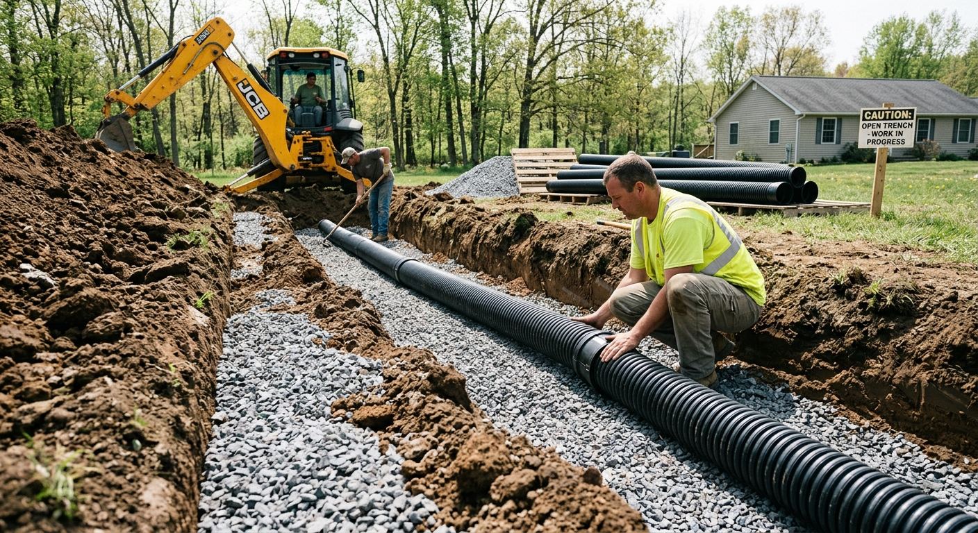 Installation tuyaux et drain a Milan, Quebec