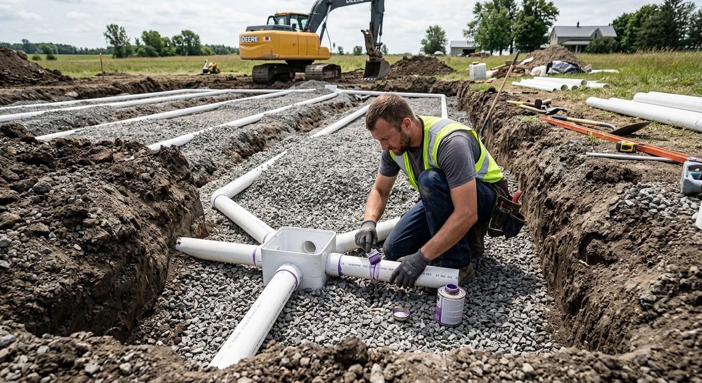 Installation tuyaux et drain a Sainte-Françoise, Quebec
